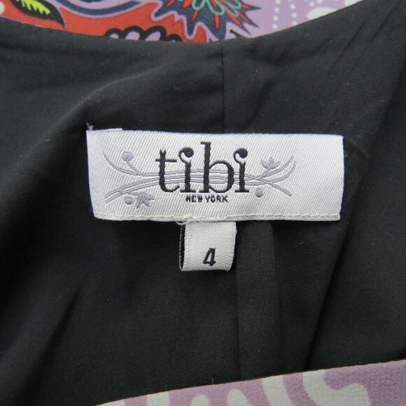 TIBI Women's Dark Colorful Kaleidoscope Floral Print 100% Silk Shift Dress 4 - Picture 7 of 9